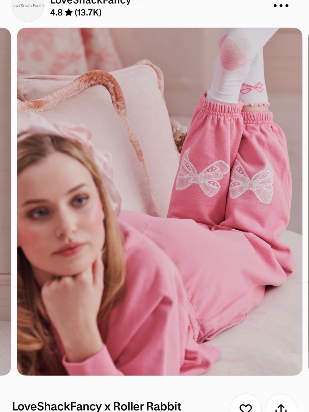 LoveShackFancy Pink Bow-Embroidered Lounge Sweatpants